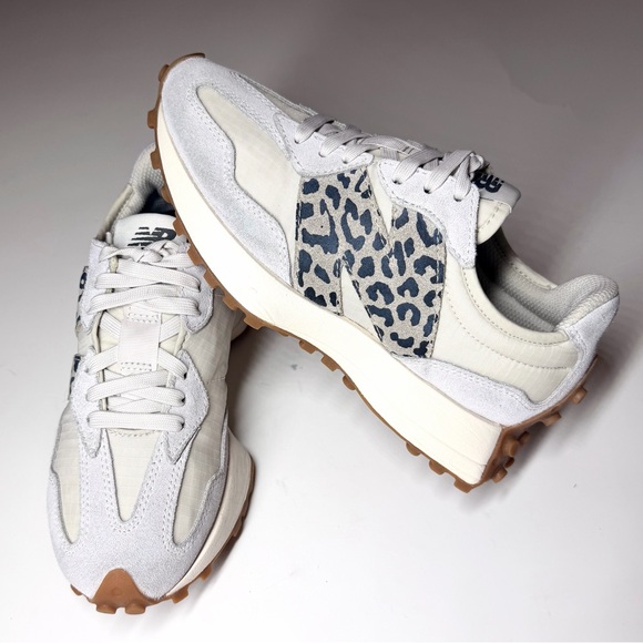 New Balance Shoes - New Balance Cream and Blue Leopard Sneakers
